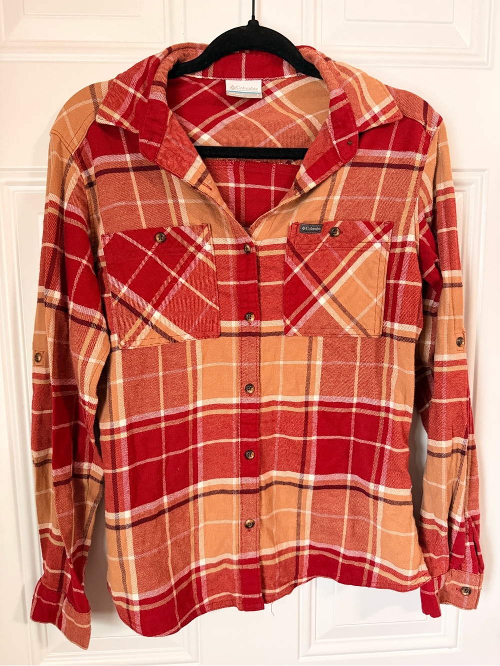 Columbia Red & Orange Plaid Button-Down Shirt